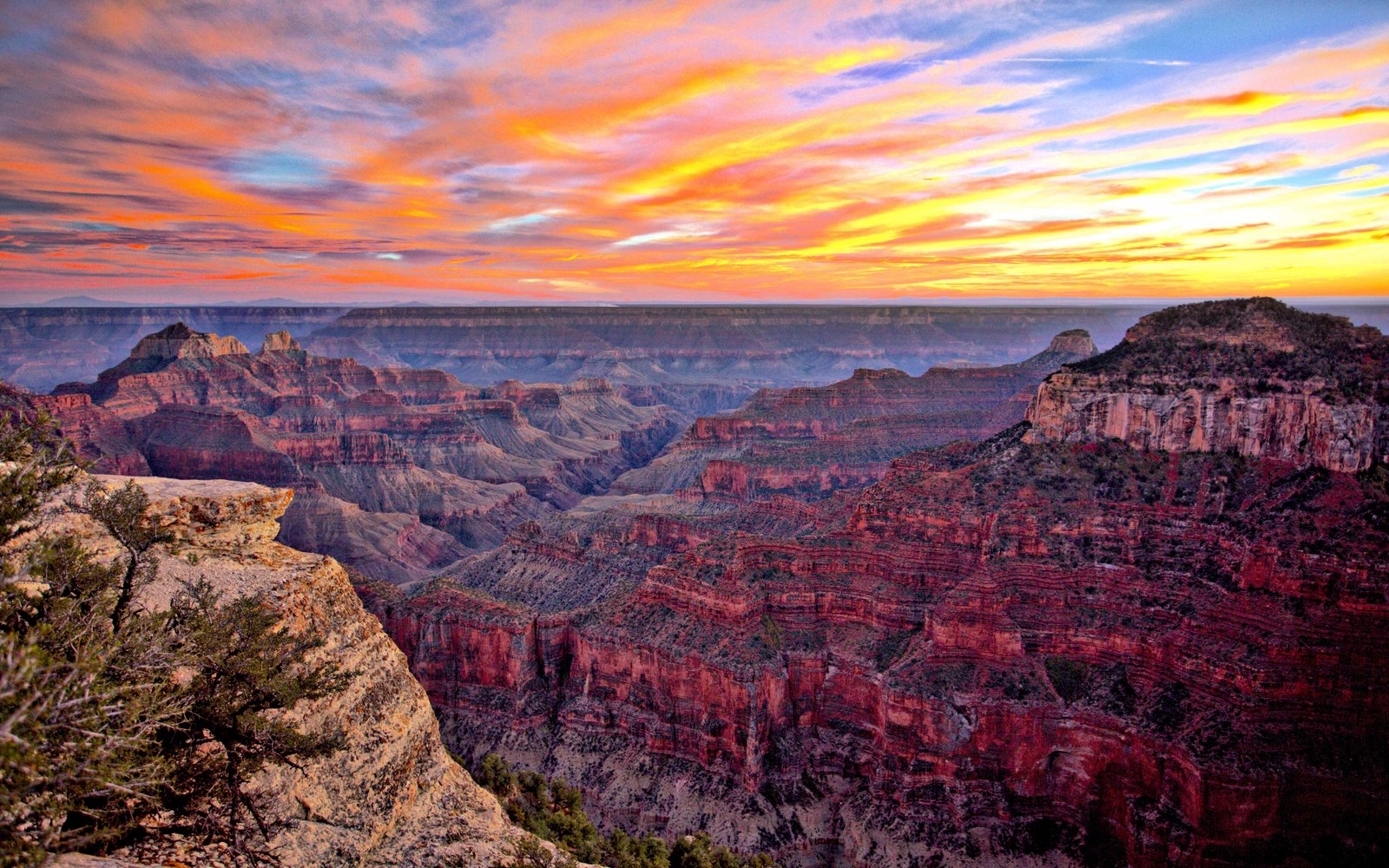 Grand Canyon National Park Arizona Usa Red Clouds Sunset Landscape